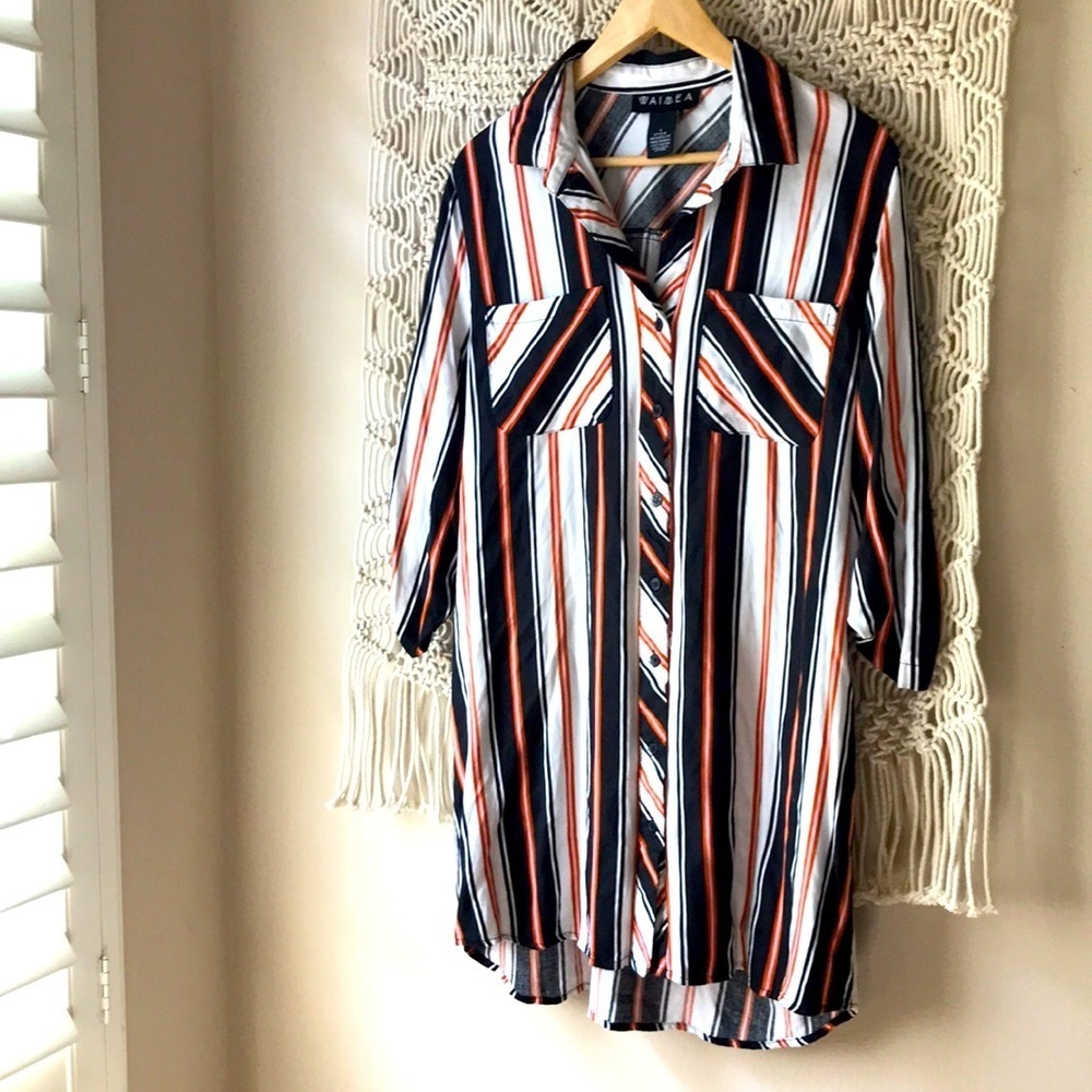 Waimea sz L stripped button down shirt dress